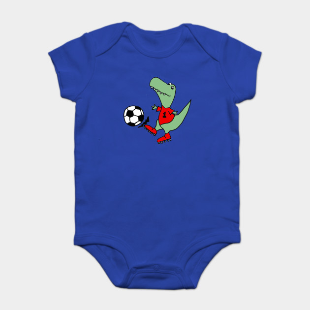 Funny Green T-rex Dinosaur Playing Soccer